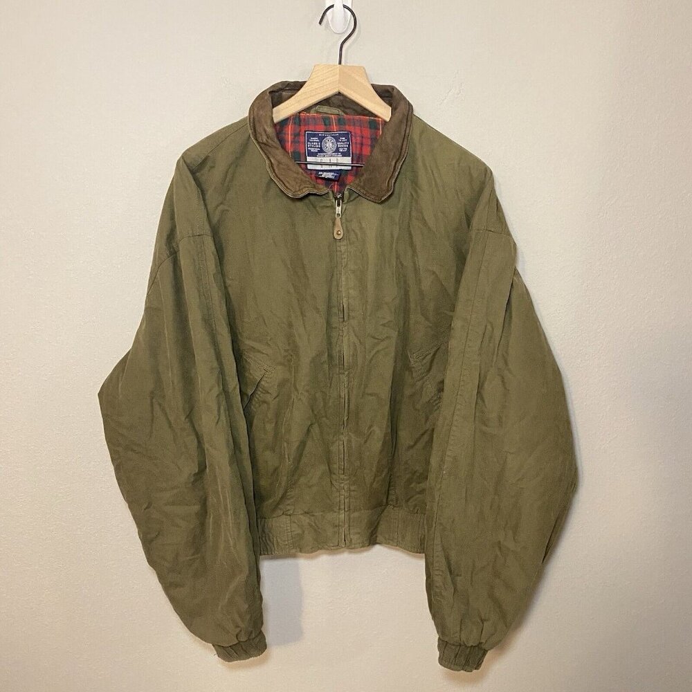 Vintage GAP Bomber Jacket Large Brown Insulated Lined Leather Trim Boxy Y2K
